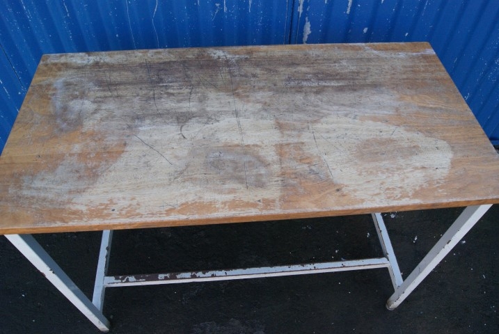 Teak top steel framed tables