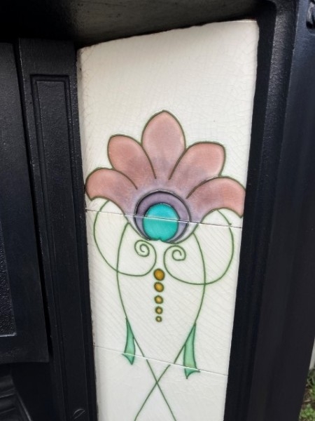 Art Nouveau cast iron tiled insert