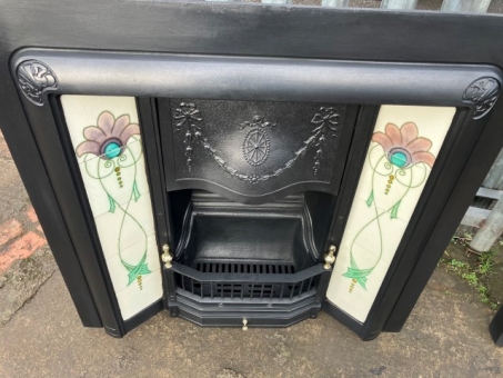 Art Nouveau cast iron tiled insert