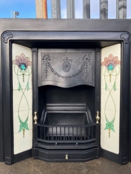 Art Nouveau cast iron tiled insert