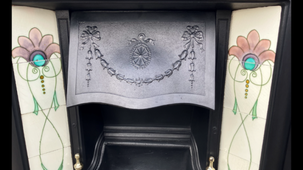 Art Nouveau cast iron tiled insert